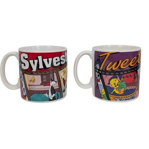 Vintage 90's Applause Looney Tunes Tweety Bird and Sylvester Coffee Mug Set 1995